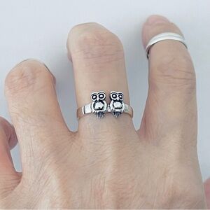 Sterling Silver Twin Owls Ring, Silver Rings, Couple Love Birds, Animal, Twins